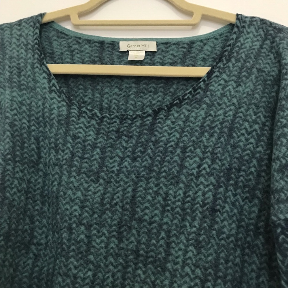Garnet Hill Merino Wool Teal Women's Crop Sweater - Size XL - Picture 2 of 6